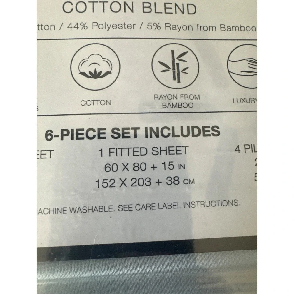 Brixton Avenue Wentworth 6 Piece Queen Size Sheet Set Jet Blue 1200 Thread Count